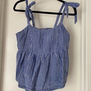 Old Navy Blue and White Gingham Tie-Shoulder Tank Top